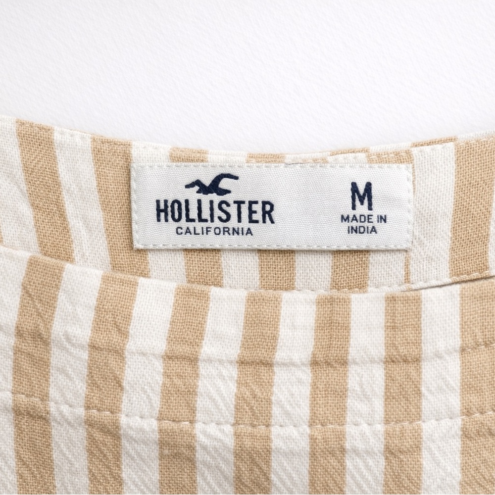 Hollister California Tan White Striped Linen Blend Shortalls Overalls Size M - Picture 2 of 4